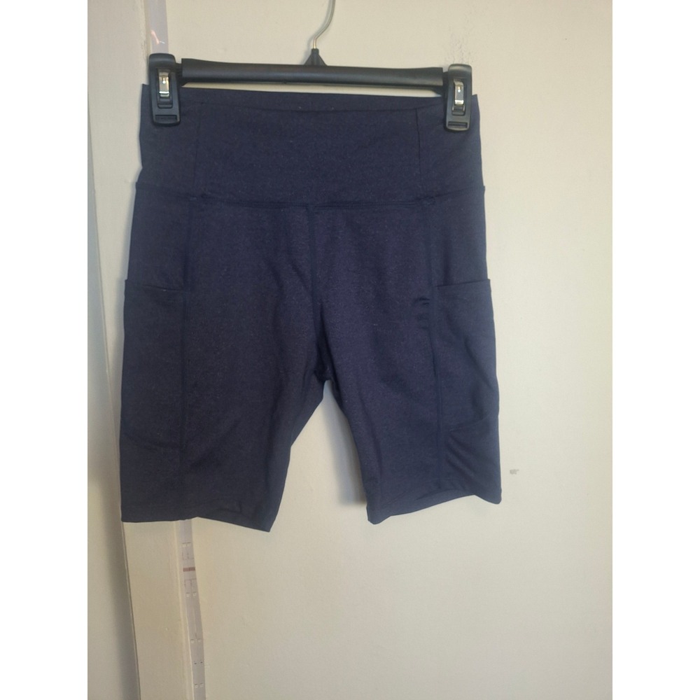 Lianshp Womens Navy Blue High Waisted Biker Shorts with Pockets Size Small S